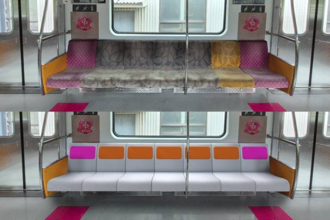 (위) 3호선 객실 직물형 의자와 (아래) 강화플라스틱 의자 교체 후 예시 사진 /사진=서울교통공사