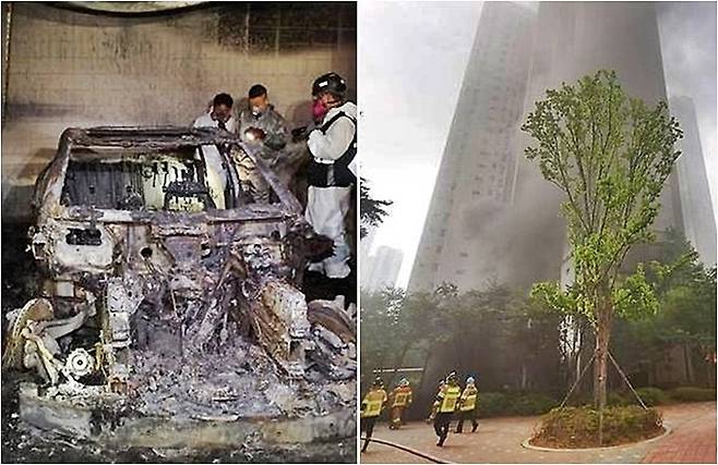 아파트를 쑥대밭으로 만든 전기차 화재 [사진출처=연합뉴스/편집]