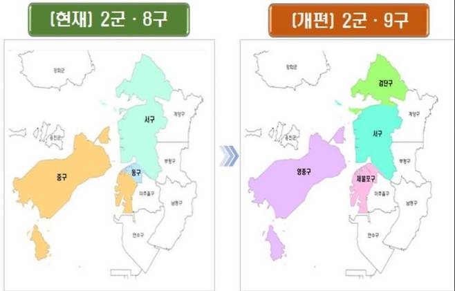 2026년 7월부터 2군·9구로 개편되는 인천 행정체제 [인천시 제공]