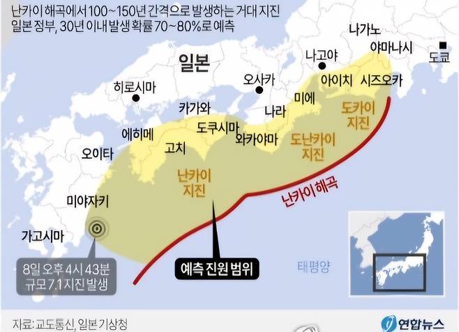 난카이 대지진 주의보 영향권 [연합]