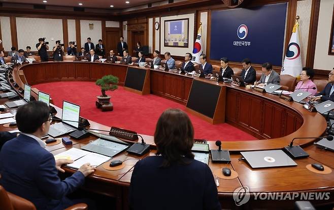 발언하는 한덕수 국무총리 (서울=연합뉴스) 최재구 기자 = 한덕수 국무총리가 13일 서울 종로구 정부서울청사에서 열린 국무회의에서 발언하고 있다. 2024.8.13 jjaeck9@yna.co.kr