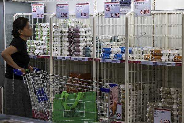 소매판매가 9개 분기 연속 1년 전보다 줄었다. 서울 시내 한 대형마드 달걀 진열대 모습. [사진=뉴시스]