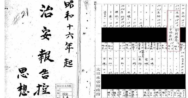 1940년대 일본 형무소 기록이 담긴 ‘치안보고록’ 표지(왼쪽)와 윤동주, 송몽규 선생에 대한 기록이 담긴 치안보고록. 국가보훈부 제공