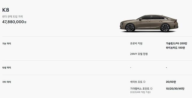 사진 : 기아 K8 8월 구매 혜택