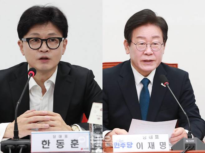 한동훈(왼쪽) 국민의힘 대표, 이재명(오른쪽) 더불어민주당 대표(사진=노진환 기자)