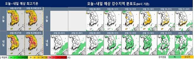 19~20일 전국 강수 전망(기상청 제공) ⓒ 뉴스1