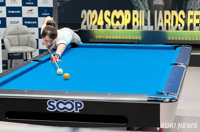 이윽고 이하린이 마지막 공을 침착하게 성공시키면서 세트 스코어 7-6, 역전승을 완성했다. 한국 랭킹 1위 서서아와 4위 이하린이 SOOP 슈퍼리그 레이디스 나인볼 결승전을 펼친다. 사진=이영재 기자