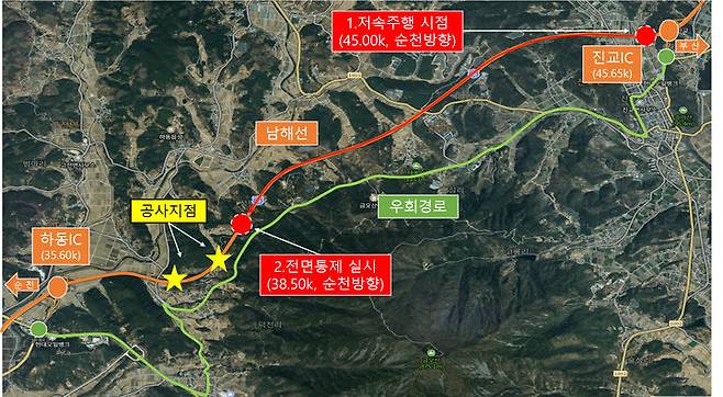 [창원=뉴시스]남해고속도로 양방향, 일부 구간 10분씩 전면차단. 2024.08.20.(사진=도공 부경본부 제공) photo@newsis.com *재판매 및 DB 금지