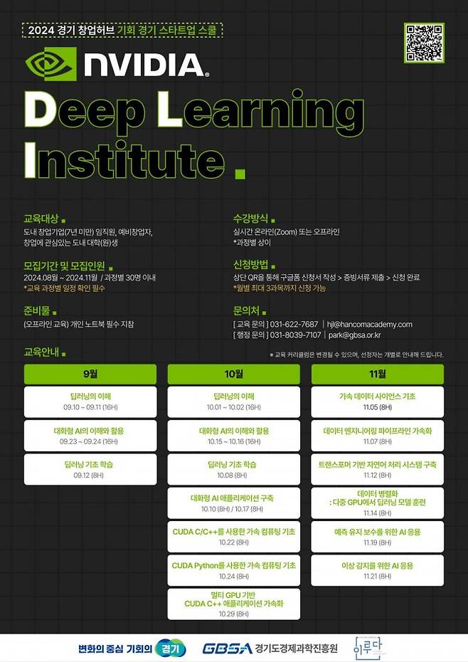 경기도경제과학진흥원의 엔비디아 DLI  교육 모집 포스터