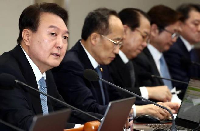 President Yoon Suk-yeol speaks during a Cabinet meeting held in the Presidential Office in Yongsan, Seoul, on August 19. Yonhap News