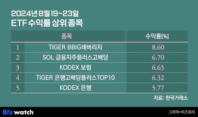 2024년 8월 19~23일 ETF 수익률 상위 5종목