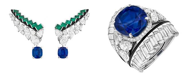 카슈미르 사파이어를 사용한 다이아몬드 이어링과 링. [사진 샤넬]