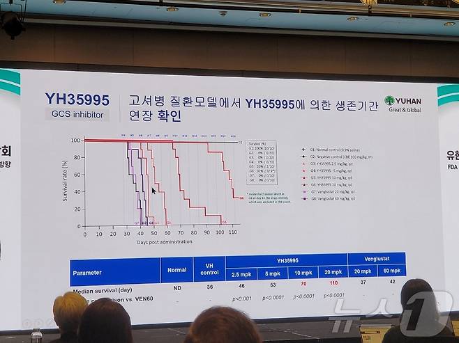 유한양행이 고셔병 치료제로 개발 중인 신약 후보물질 'YH35995' 전임상 주요 데이터. 2024. 8. 23/뉴스1 ⓒ News1 황진중 기자