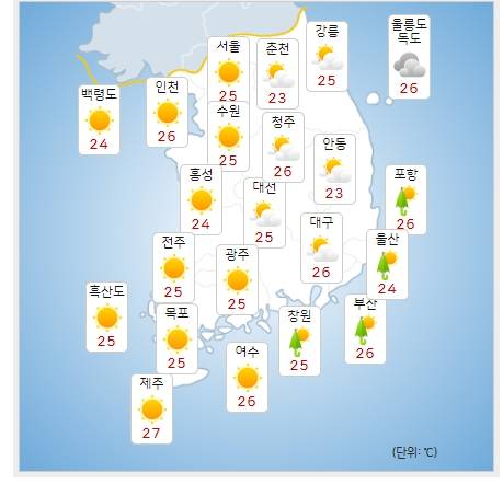 ⓒ기상청: 내일(25일) 오전 전국날씨
