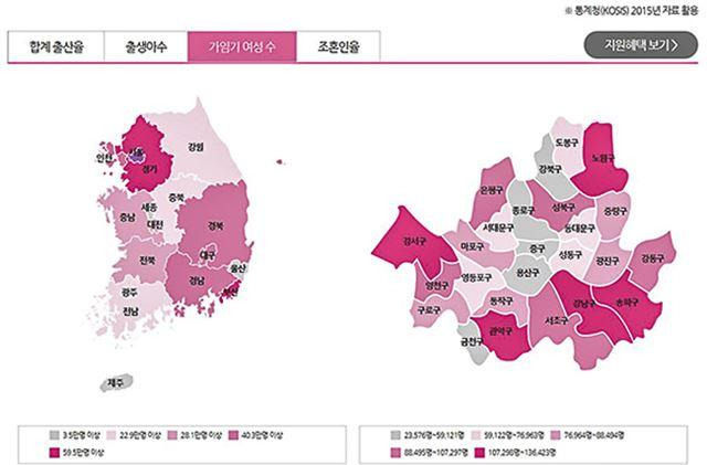 2016년 말 행정자치부가 홈페이지에 공개한 '대한민국 출산지도'. 한국일보 자료사진