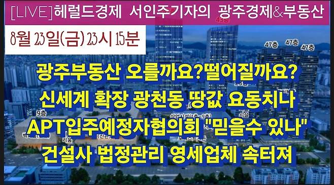 헤럴드경제 서인주 기자가 전하는 광주경제, 부동산, 아파트 이슈를 전하는 유튜브 서인주 팩토리