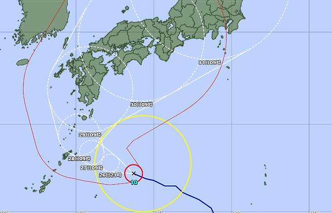태풍 10호 예상 경로 [일본 기상청 홈피 캡처, DB화 및 재배포 금지]