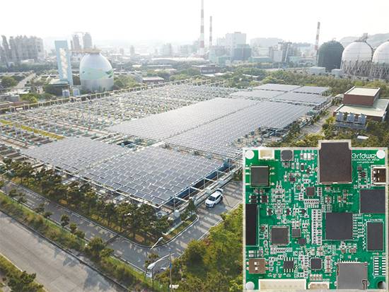 전기차 화재 사고가 잇따르면서 과충전 방지 장치 제조 업체가 주목받는다. 사진은 과충전 방지 장치 제조 업체인 그리드위즈 울산공장 전경. 오른쪽 아래는 그리드위즈가 생산하는 소형 PLC 모뎀. (그리드위즈 제공)