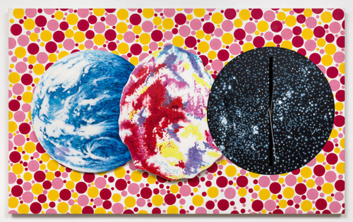 일식(Eclipse), 1991, Oil and acrylic on canvas and attached shaped canvas piece, with clock mechanism and aluminum clock hands, 122 x 198 cm © 2024 James Rosenquist, Inc. / Licensed by Artists Rights Society (ARS), NY. Used by permission. All rights reserved. Courtesy of the Estate of James Rosenquist.