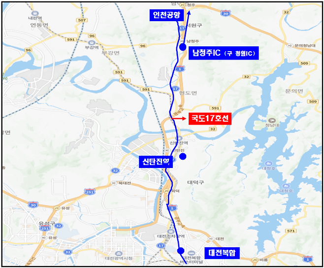 신탄진지역 인천공항버스운행 정류소 노선도 / 대전 대덕구