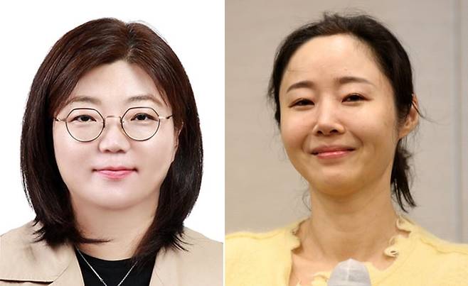 어도어 김주영 신임 대표이사(왼쪽)와 민희진 전 대표. /연합뉴스·장련성 기자