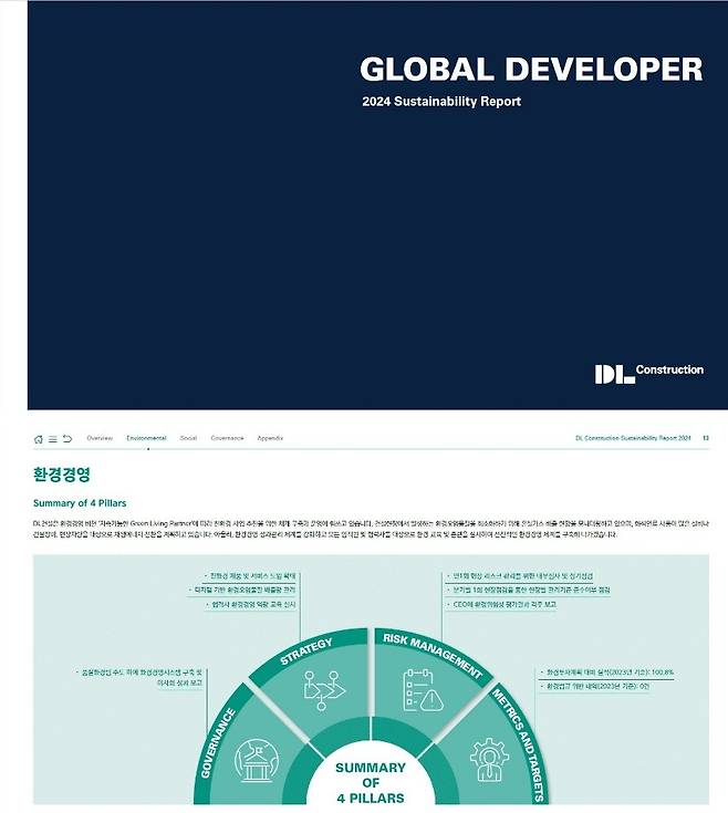 DL건설 지속가능경영보고서 표지와 내지 이미지/사진=DL건설