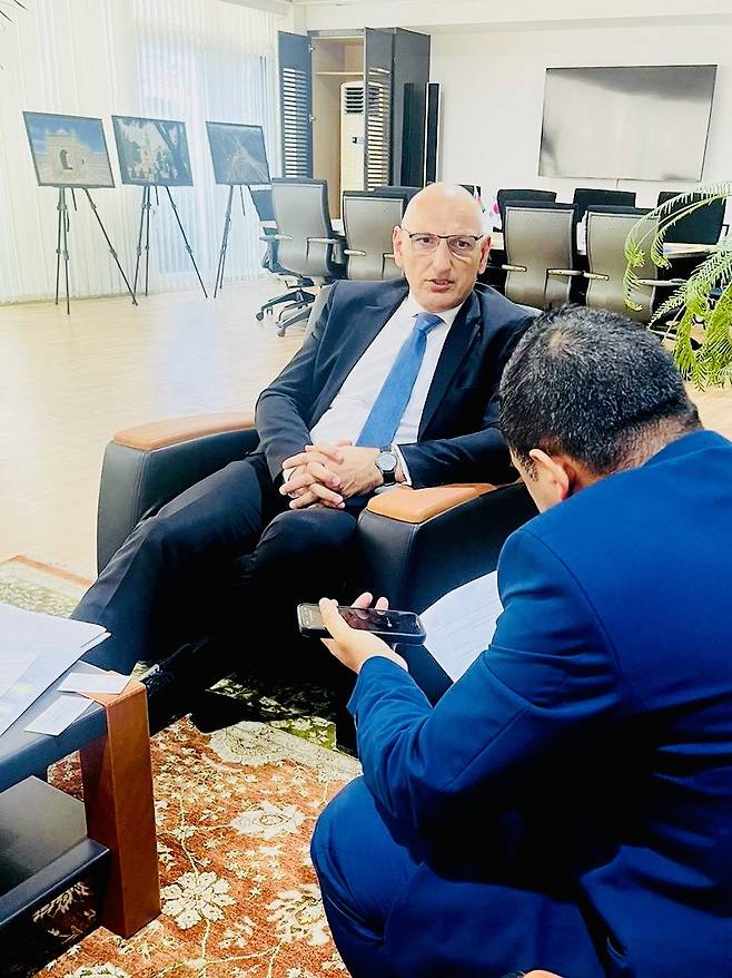 Elchin Amirbayov, special envoy of the president of Azerbaijan, speaks in an interview with The Korea Herald at the Embassy of Azerbaijan in Yongsan, Seoul, Aug. 26. (Sanjay Kumar/The Korea Herald)