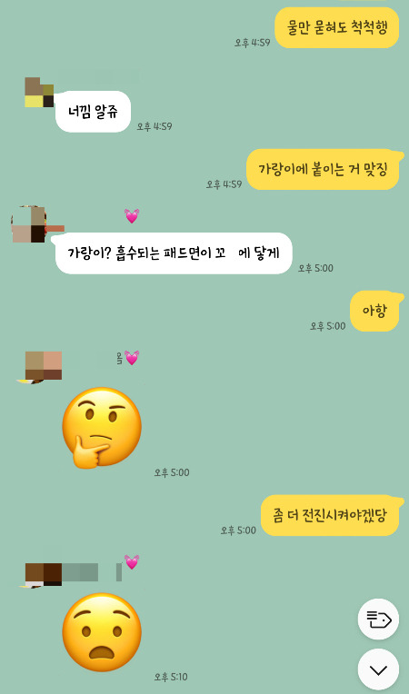 생리대를 어떻게 착용해야 하는지 친절하게 알려주던 아내. /사진=남형도 기자와 아내 카톡