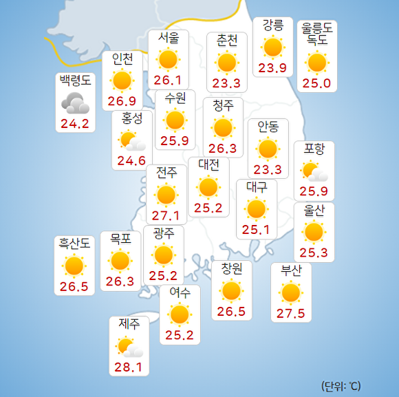 4일 오전 9시 현재 전국 날씨. [사진=기상청 날씨누리]