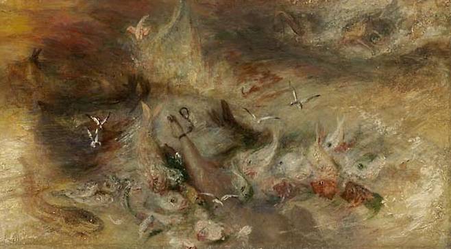 윌리엄 터너, 노예선(일부 확대), 1840, 캔버스에 유채, 90.8x122.6cm, 보스턴 파인 아트 미술관