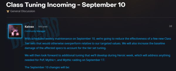 - 죽기, 악사, 기원사, 술사 티어 효과 너프 소식 (출처 : 와우 공식 포럼)