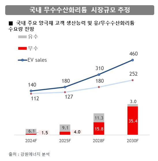 국내 무수수산화리튬 시장 규모. / 강원에너지