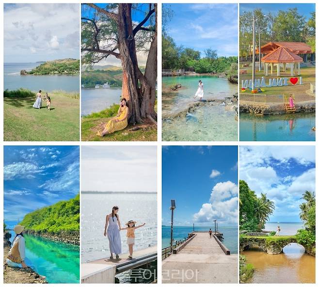 (시계방향으로) 솔레다드 요새, 이나라한 자연 풀장, 탈리팍 다리, 메리조 포구, 에메랄드 밸리와