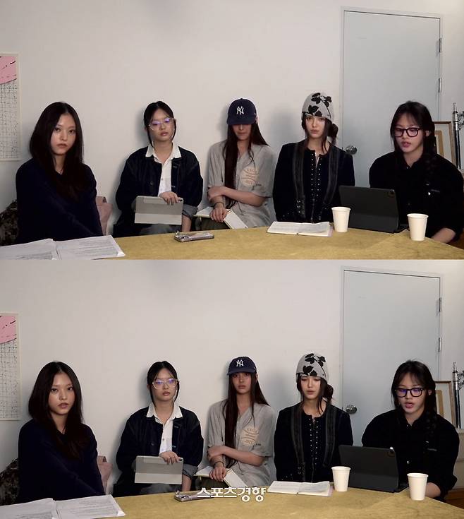 하이브 내 부당대우와 민희진 전 대표 복귀를 촉구하고 나선 그룹 뉴진스. 유튜브 방송화면