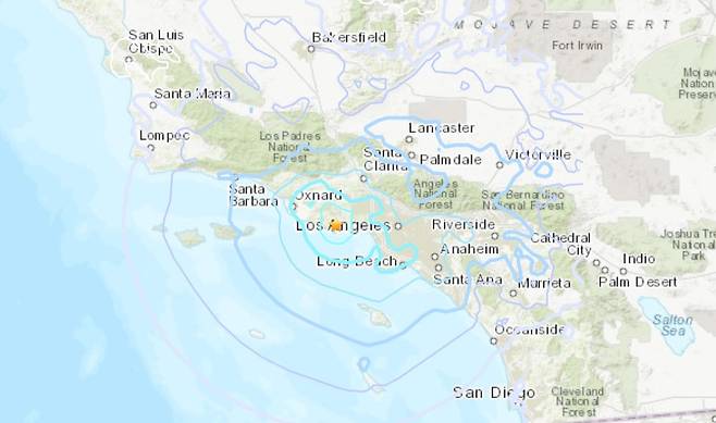 12일(현지시간) 로스앤젤레스에 발생한 지진 [USGS 웹사이트 캡처. 재판매 및 DB 금지]