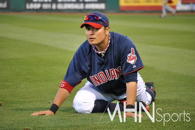 (과거 클리브랜드 시절의 추신수. 김재박 감독에 의해 대표팀 발탁에서 탈락하는 아픔을 겪었다)