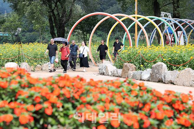 14일 자라섬 꽃 페스타 현장을 찾은 관람객들.(사진=가평군 제공)