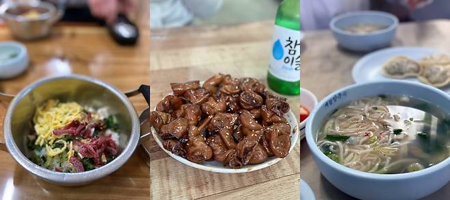 경남 창원 중성동 양푼냄비 육회비빔밥, 광주 송정동 서울곱창 곱창구이, 인천 용동 새집손칼국수 칼국수(왼쪽부터)./김종현 제공