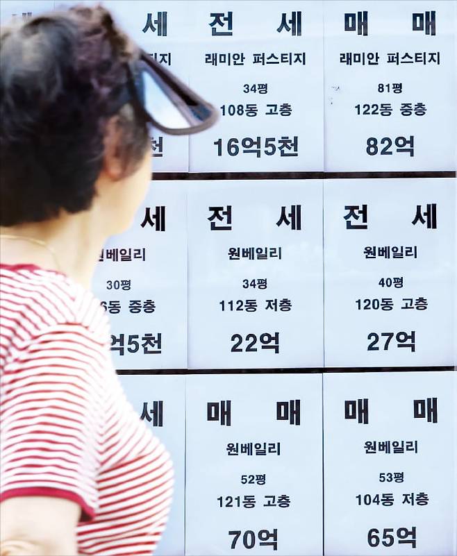 한 주민이 부동산 중개업소 게시판을 보고 있다.  사진=한국경제신문