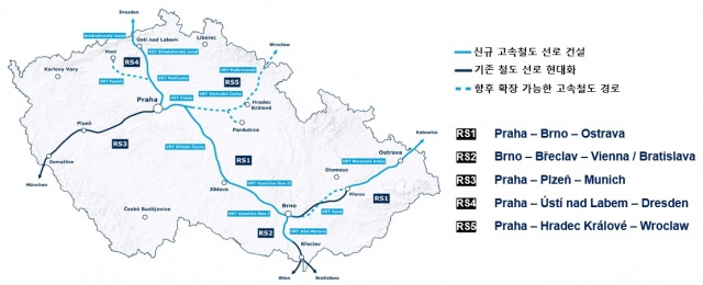 체코 고속철 프로젝트 노선 계획. 국토교통부 '체코 고속철 프로젝트 동향' 보고서 캡처