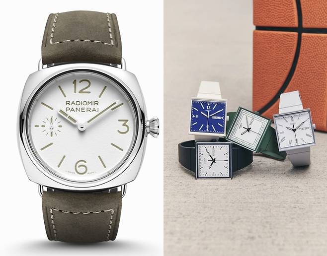 사각형 디자인을 선호하는 파네라이(Panerai)의 라디오미르(Radiomir)와 스와치(Swatch)의 사각형 컬렉션.