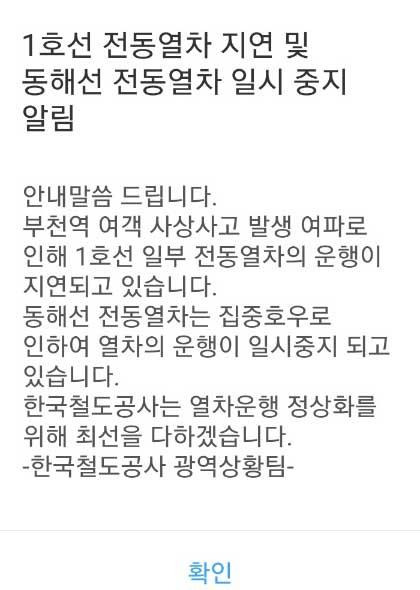 사고 열차 지연 안내 [독자 제공. 재판매 및 DB 금지]