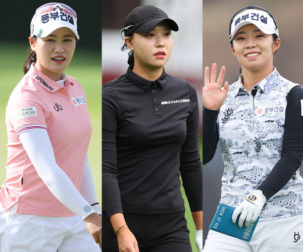 2024년 한국여자프로골프(KLPGA) 투어 대보 하우스디 오픈 챔피언 조에서 우승 경쟁한 지한솔, 문정민, 김수지 프로. 사진제공=KLPGA