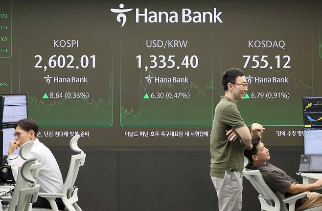 23일 서울 중구 하나은행 본점 딜링룸 현황판에 지수가 표시돼 있다. (사진=연합뉴스)