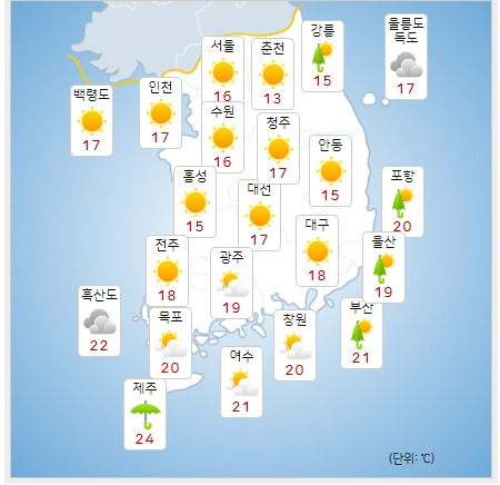 ⓒ기상청: 오늘(23일) 오전 전국날씨