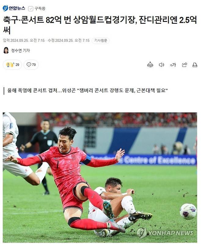 Screenshot 2024-09-25 at 10.44.41.JPG 축구·콘서트 82억 번 상암월드컵경기장, 잔디관리엔 2.5억 써