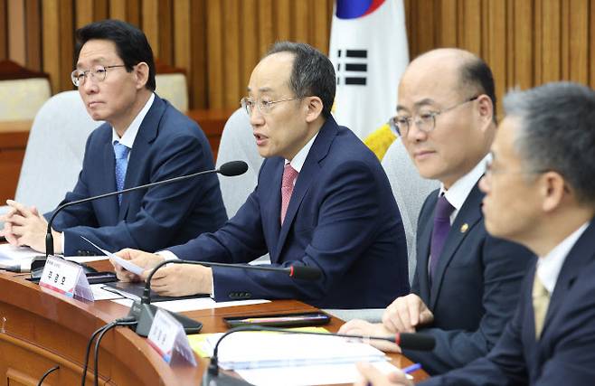 [이데일리 노진환 기자] 추경호 국민의힘 원내대표가 26일 오전 서울 여의도 국회에서 열린 이공계 활성화를 위한 당정협의회에서 모두발언을 하고 있다.