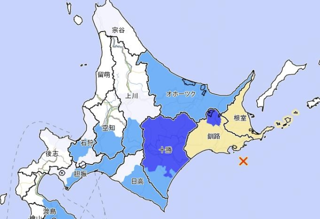 홋카이도 지진 발생 지점[사진출처=일본 기상청 홈페이지]