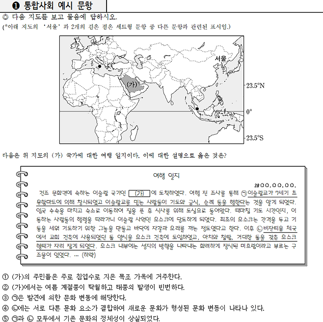 교육부가 26일 공개한 통합사회 예시 문항. 교육부 제공