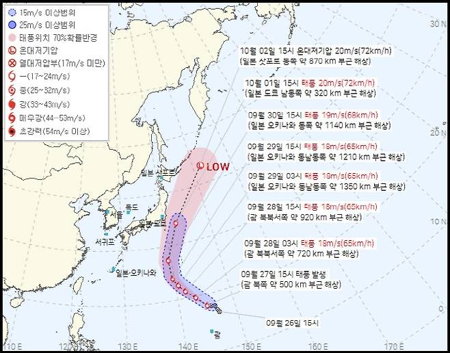 ▲ 제17호 태풍 '제비' 예상경로 [기상청] 